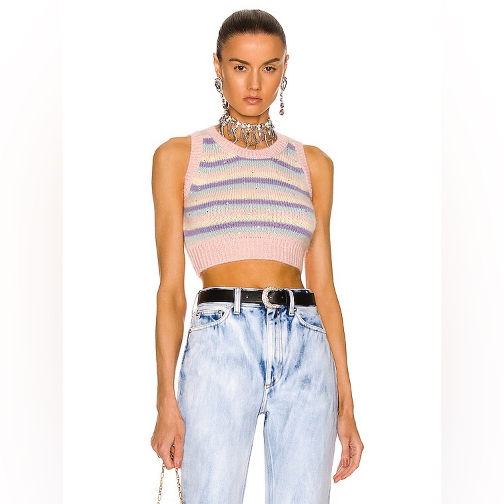 Alessandra rich pink stripe knit mohair sweater vest